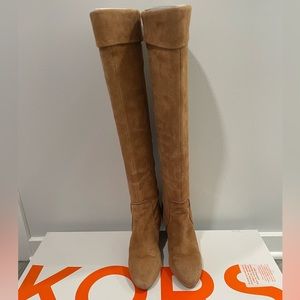 Michael Kors camel suede wedge slouchy knee boots